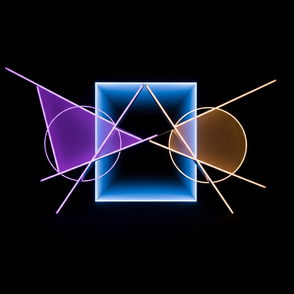 Composición abstracta de triángulos entrecruzados en colores pasteles vivos, símbolo de armonía, creación y equilibrio interior